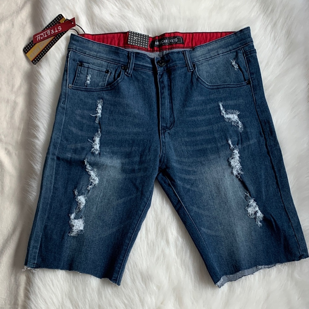 Men's Blue Distressed Jean Shorts